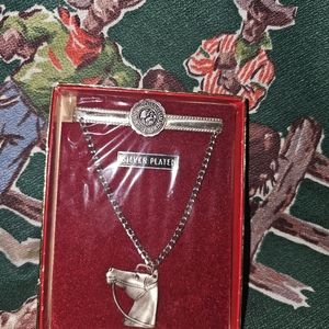 Fabulous AutheticVtg 1940's Horsehead Silver Plated Tie Bar & Chain - Dude Ranch